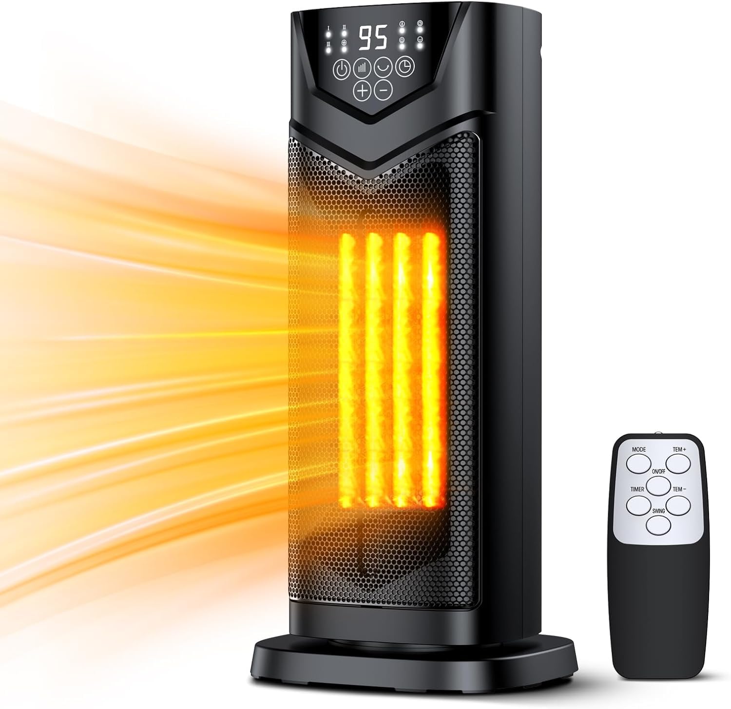 Space Heater DUEDE 1500W Electric PTC Ceramic Heater for Indoor Use with Thermostat & 4 Fan Mode 12H Timer Remote Fast & Safety Portable Room Heater for Bedroom Office Living Room