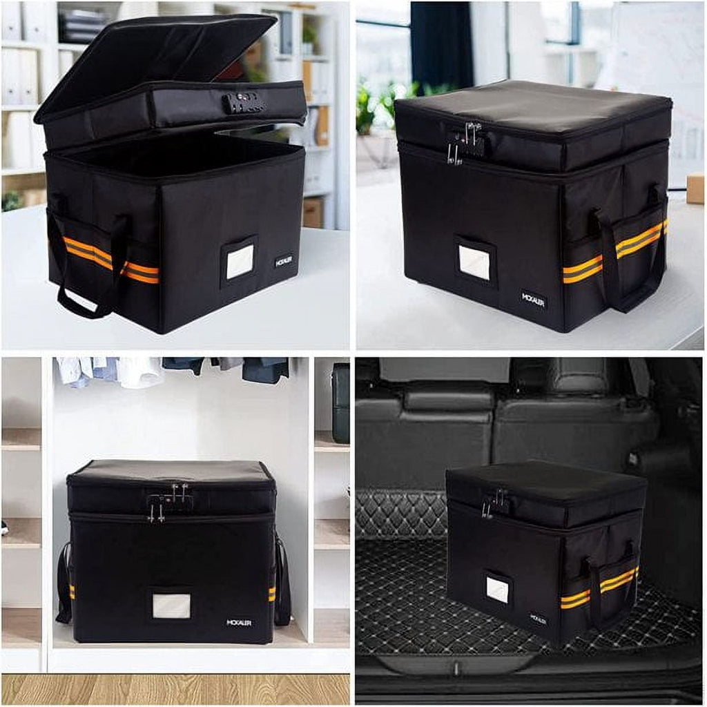 Fireproof Document Organizer with Lock, Upgraded 2 Layer File Box Organizer, Portable Office/Home Collapsible File Storage with Reflective Strip for Hanging Letter/Legal Size Folder/Certificate